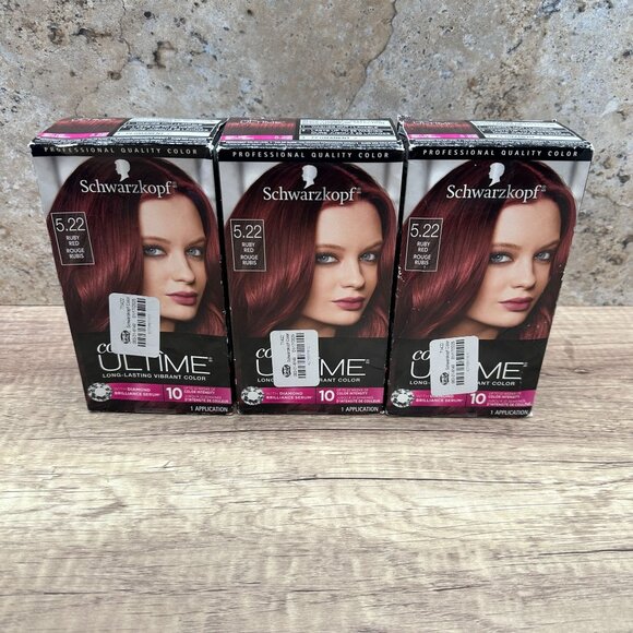 Lot Of 3 Schwarzkopf Hair Coloring 5.22 Ruby Red Color ULTIME